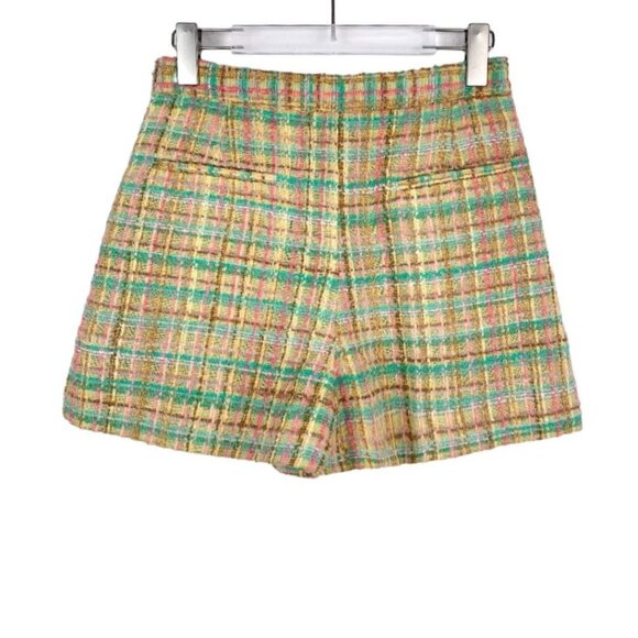 Miu Miu Colorful Plaid Tweed Wool-Blend Pleated Shorts Made In Italy Size 38 - Picture 2 of 8